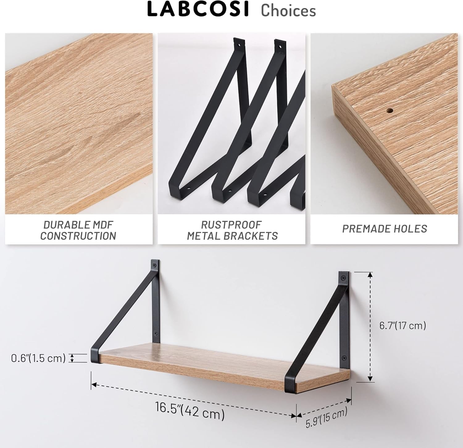 Labcosi Rustic Grey Floating Shelves for Bathroom, Bedroom, Living Room, Kitchen, 2-Pack Solid Wood Wall Shelf over Toilet, Modern Décor