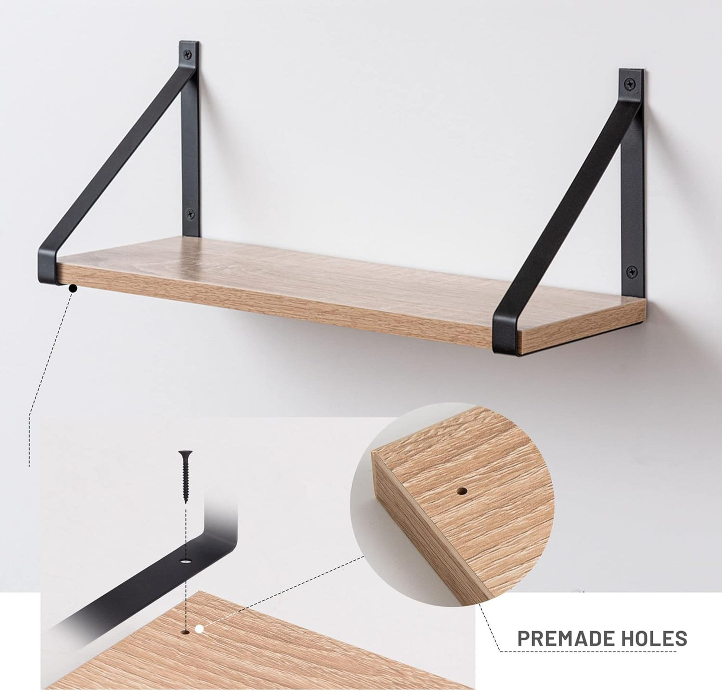 Labcosi Rustic Grey Floating Shelves for Bathroom, Bedroom, Living Room, Kitchen, 2-Pack Solid Wood Wall Shelf over Toilet, Modern Décor