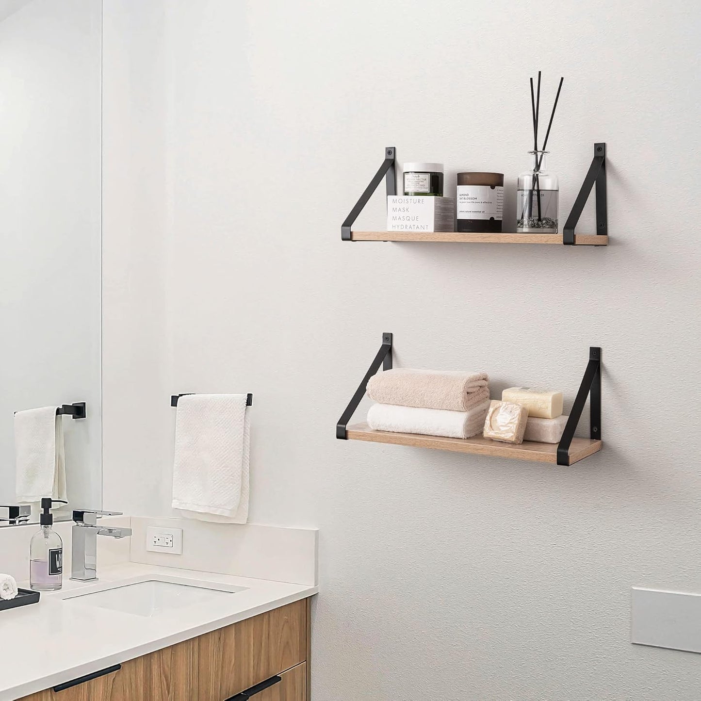 Labcosi Rustic Grey Floating Shelves for Bathroom, Bedroom, Living Room, Kitchen, 2-Pack Solid Wood Wall Shelf over Toilet, Modern Décor