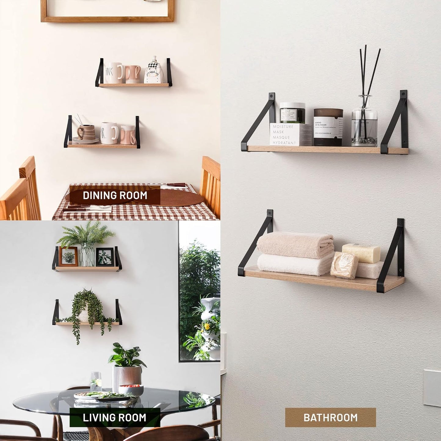 Labcosi Rustic Grey Floating Shelves for Bathroom, Bedroom, Living Room, Kitchen, 2-Pack Solid Wood Wall Shelf over Toilet, Modern Décor