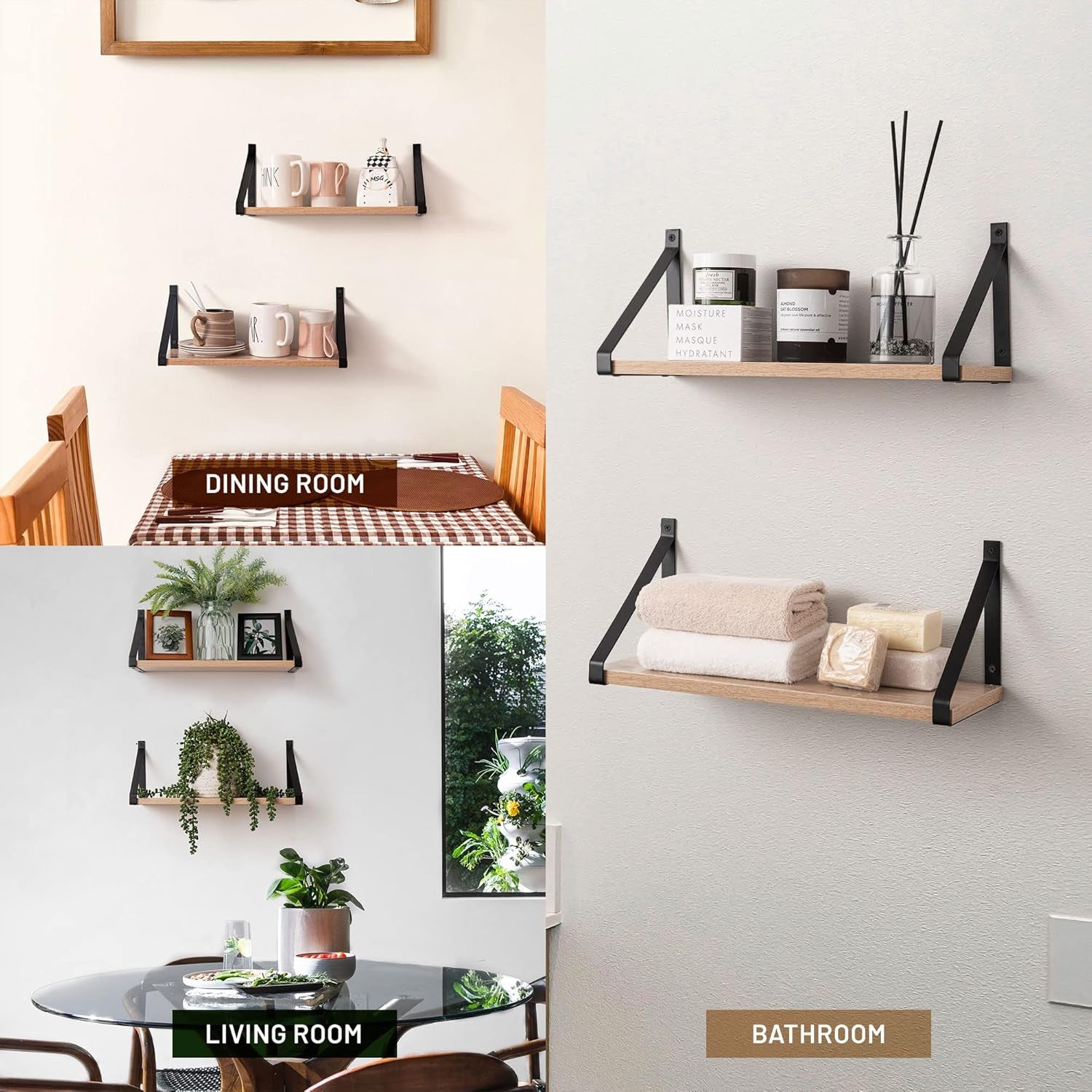 Labcosi Rustic Grey Floating Shelves for Bathroom, Bedroom, Living Room, Kitchen, 2-Pack Solid Wood Wall Shelf over Toilet, Modern Décor