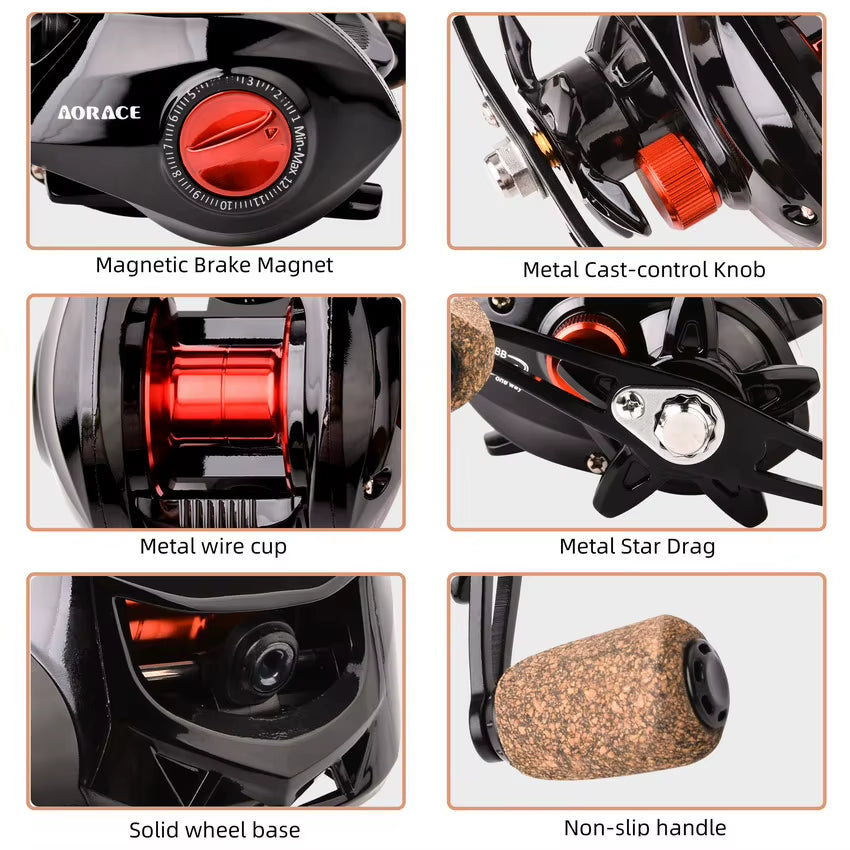 Fishing Baitcasting Reel All Metal Spool 18+1BB 10Kg/22Lb Max Drag Speed Ratio 7.2:1 Magnetic Metal Casting Pesca Fishing Reels