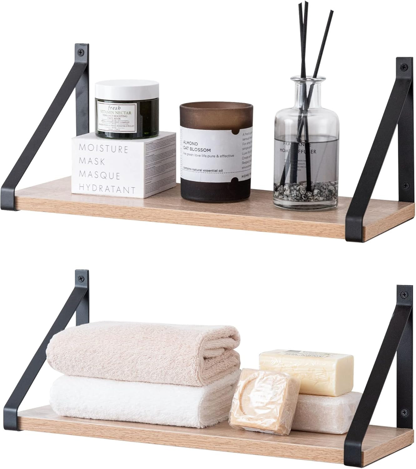 Labcosi Rustic Grey Floating Shelves for Bathroom, Bedroom, Living Room, Kitchen, 2-Pack Solid Wood Wall Shelf over Toilet, Modern Décor